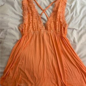 Lace Trim Orange Sleepwear
